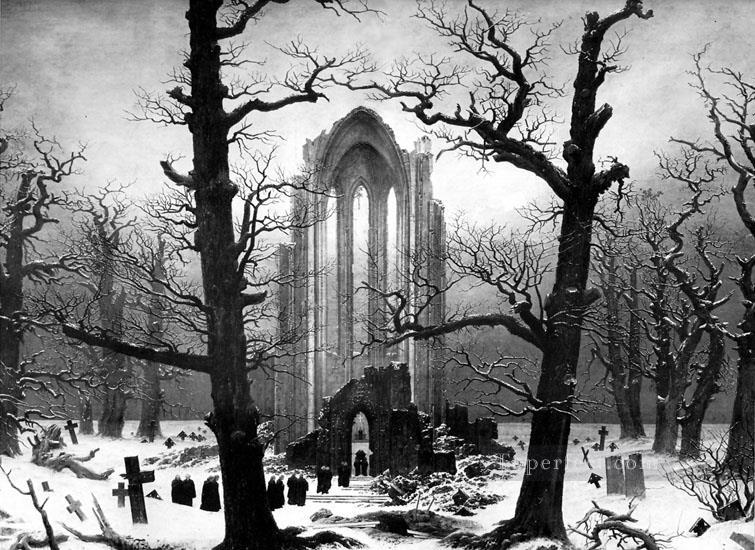 Cementerio del monasterio en la nieve Caspar David Friedrich en blanco y negro Pintura al óleo